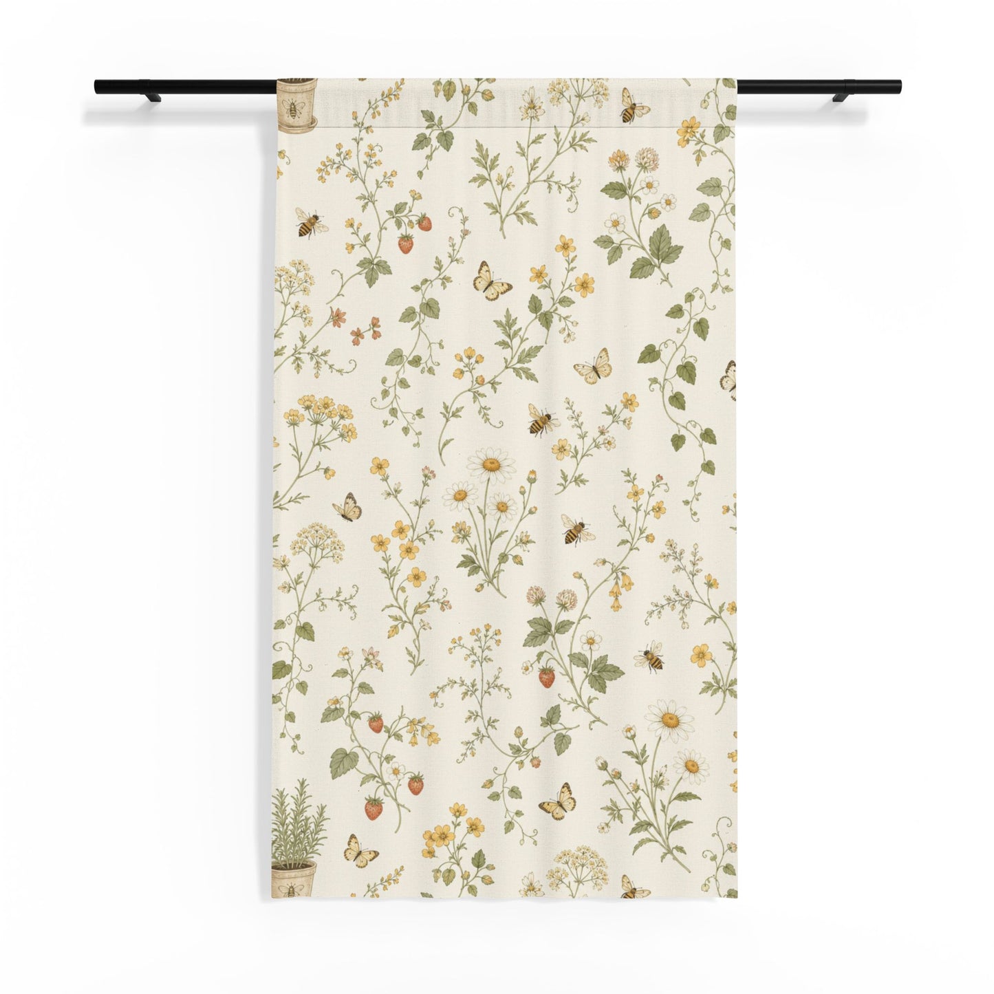 Wildflower and Butterfly Sheer Curtain | Floral Window Panel