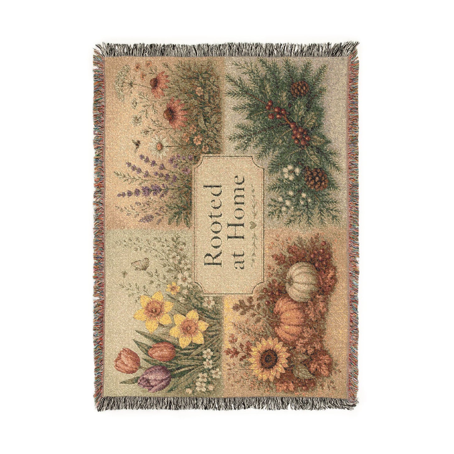 Woven Blanket — "Rooted at Home" Seasonal Floral Throw