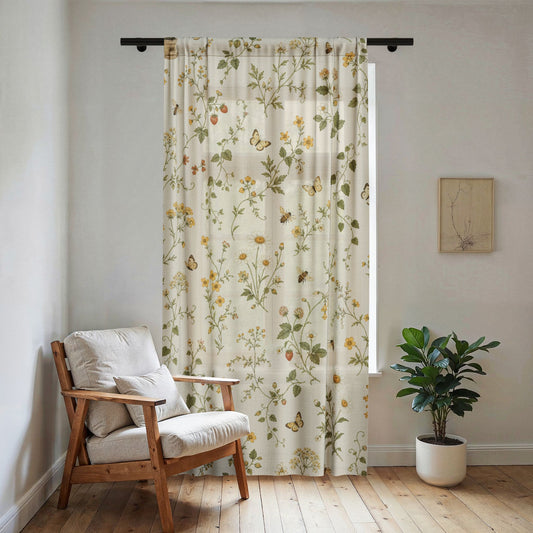 Wildflower and Butterfly Sheer Curtain | Floral Window Panel