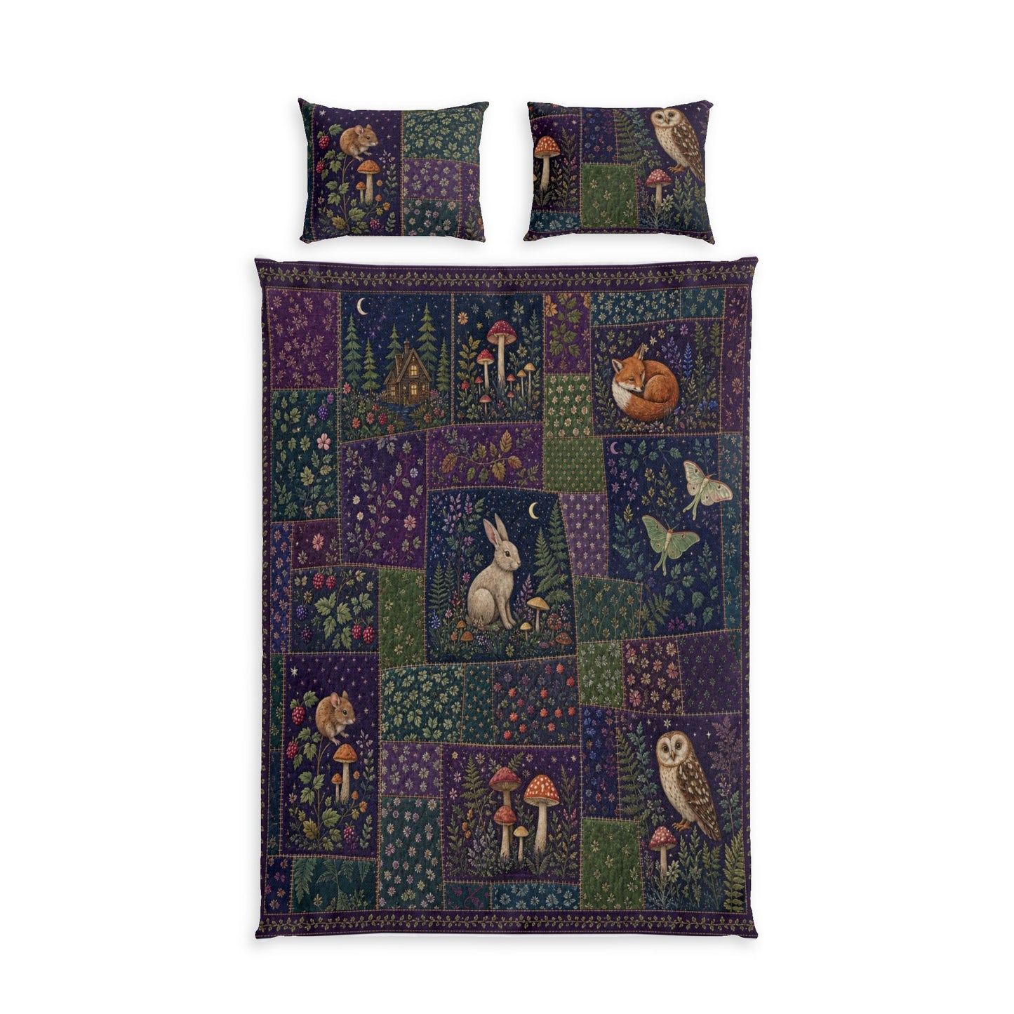 Woodland Creatures Cotton Bed Set - Fox, Owl & Rabbit Quilt Cover