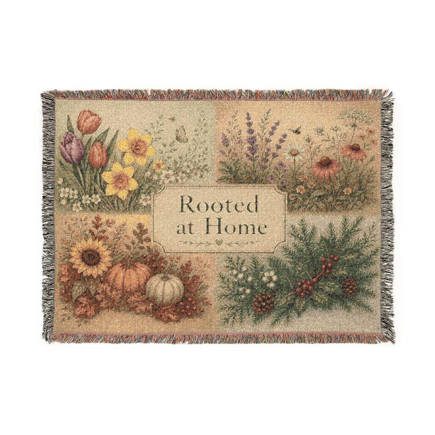 Woven Blanket — "Rooted at Home" Seasonal Floral Throw