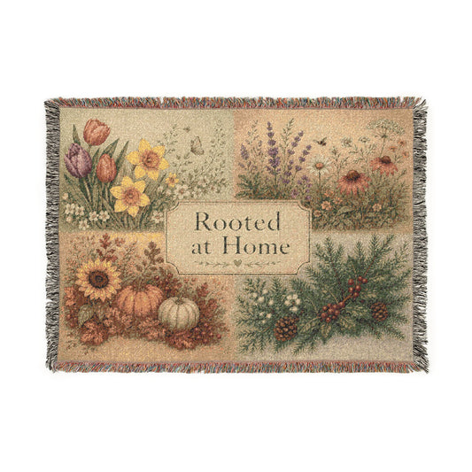 Woven Blanket — "Rooted at Home" Seasonal Floral Throw