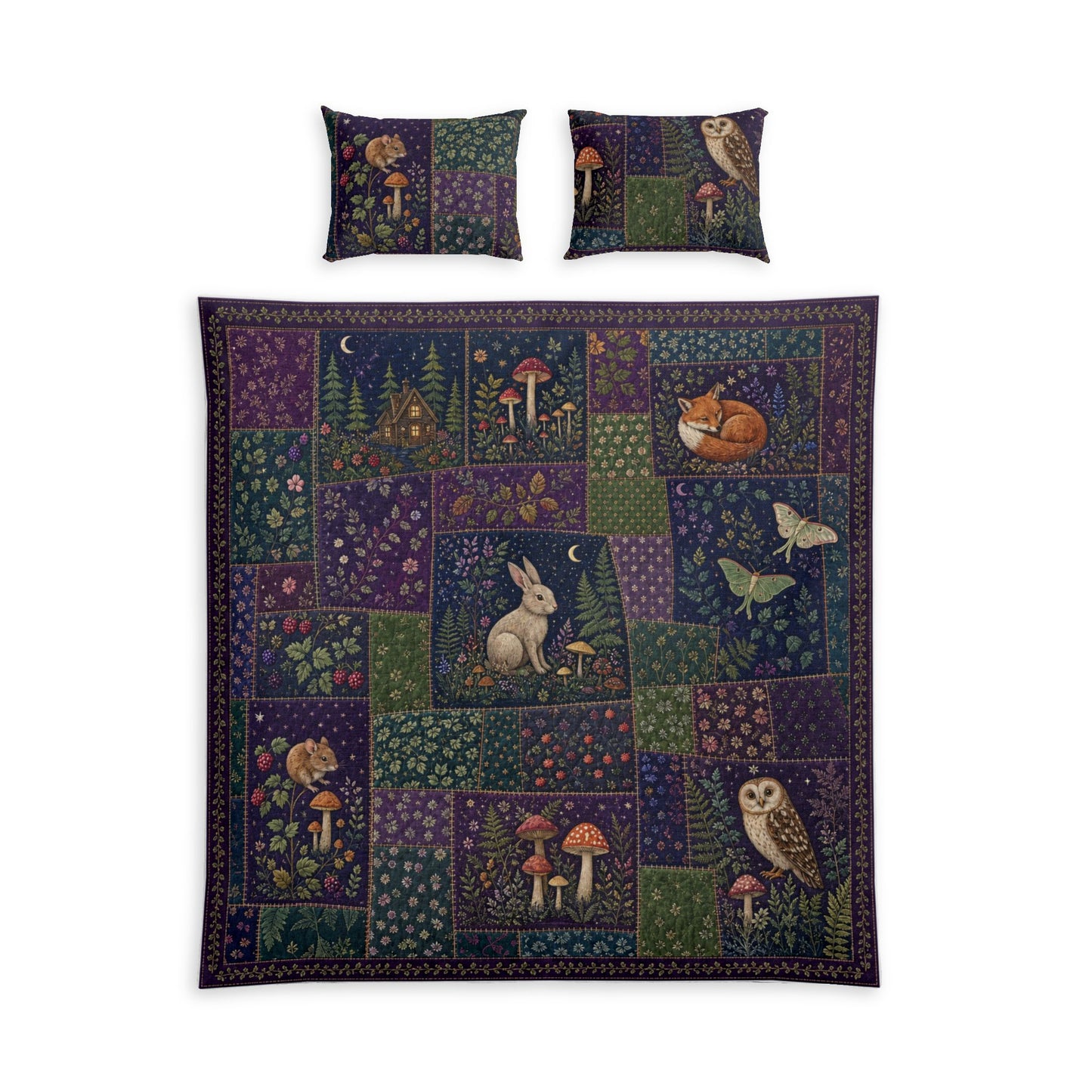 Woodland Creatures Cotton Bed Set - Fox, Owl & Rabbit Quilt Cover