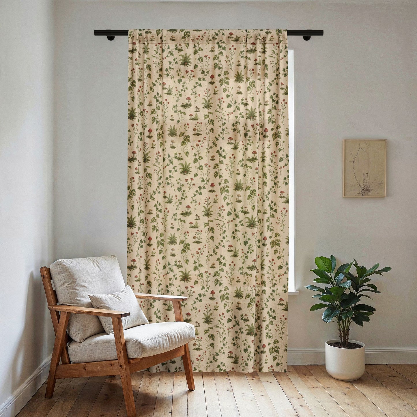Sheer Curtain – Neutral Botanical Floral Sheer Window Panel