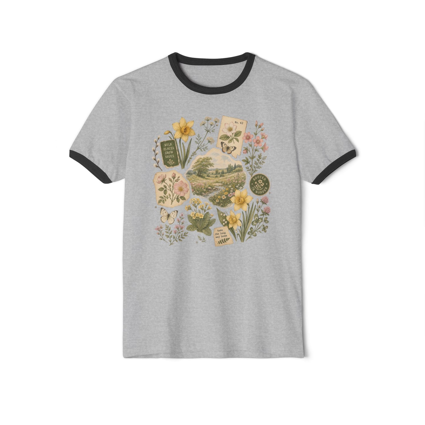 Floral Botanical Collage Ringer Tee