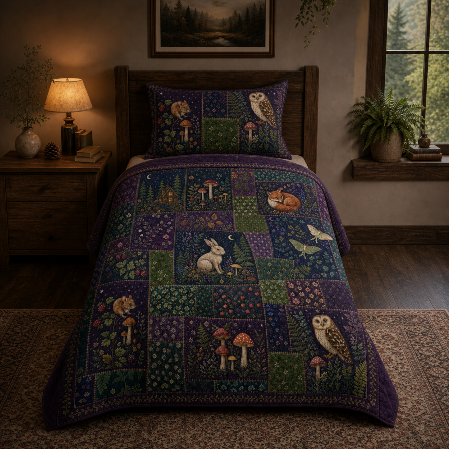 Woodland Creatures Cotton Bed Set - Fox, Owl & Rabbit Quilt Cover