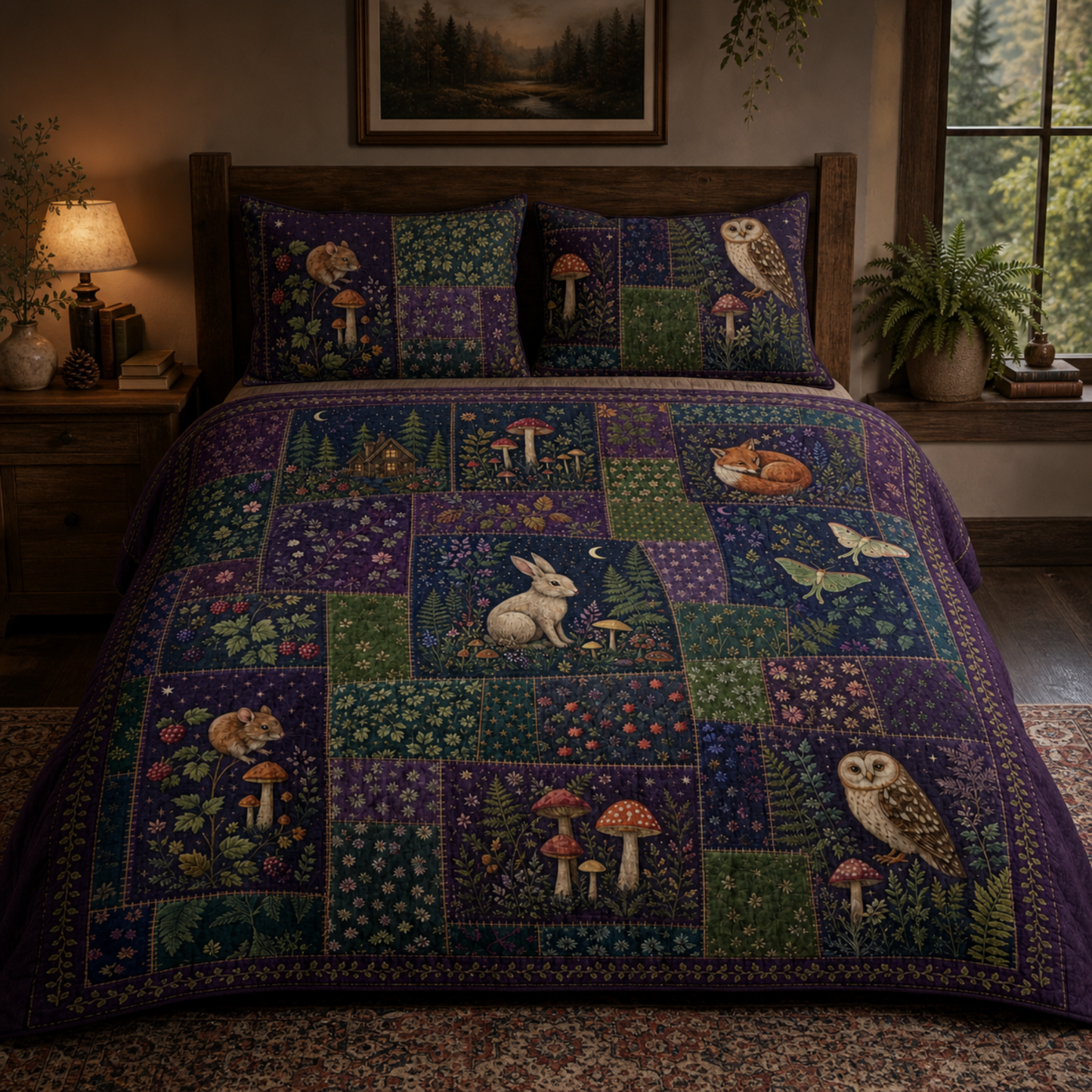 Woodland Creatures Cotton Bed Set - Fox, Owl & Rabbit Quilt Cover
