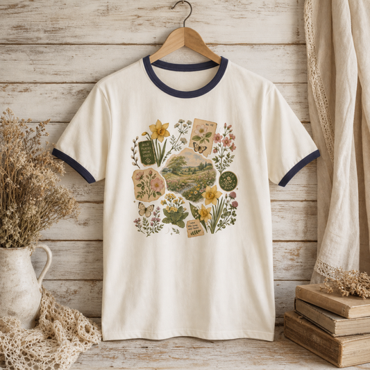 Floral Botanical Collage Ringer Tee