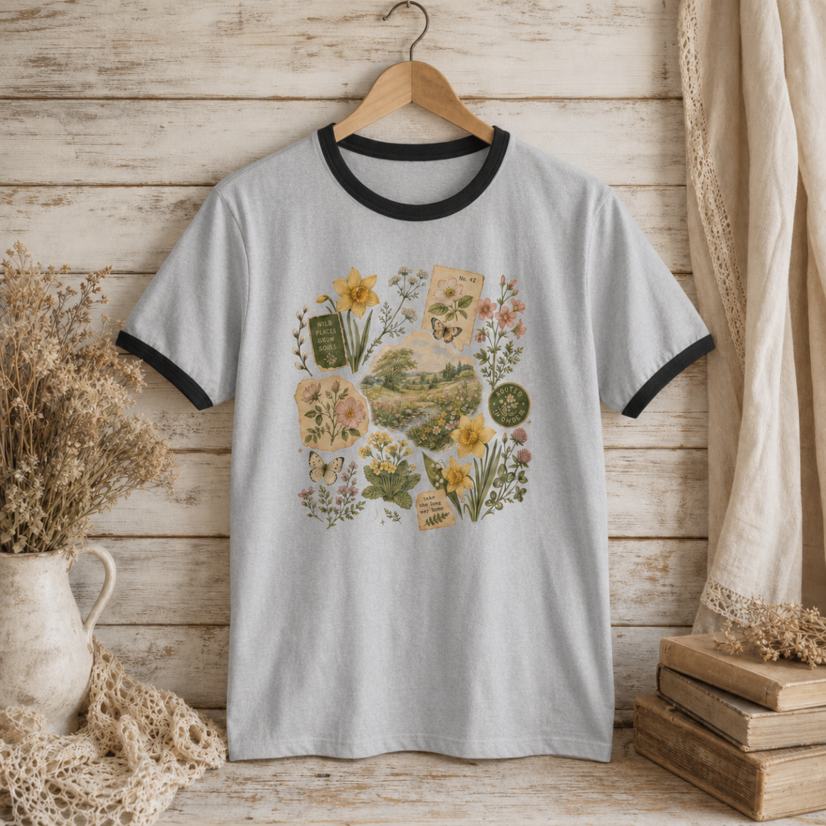 Floral Botanical Collage Ringer Tee