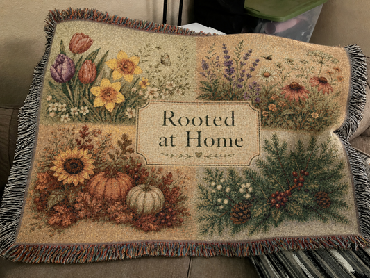 Woven Blanket — "Rooted at Home" Seasonal Floral Throw