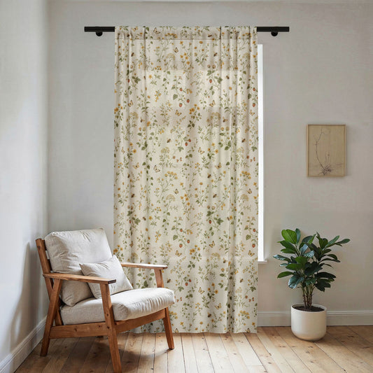 Wildflower and Butterfly Sheer Curtain | Floral Window Panel