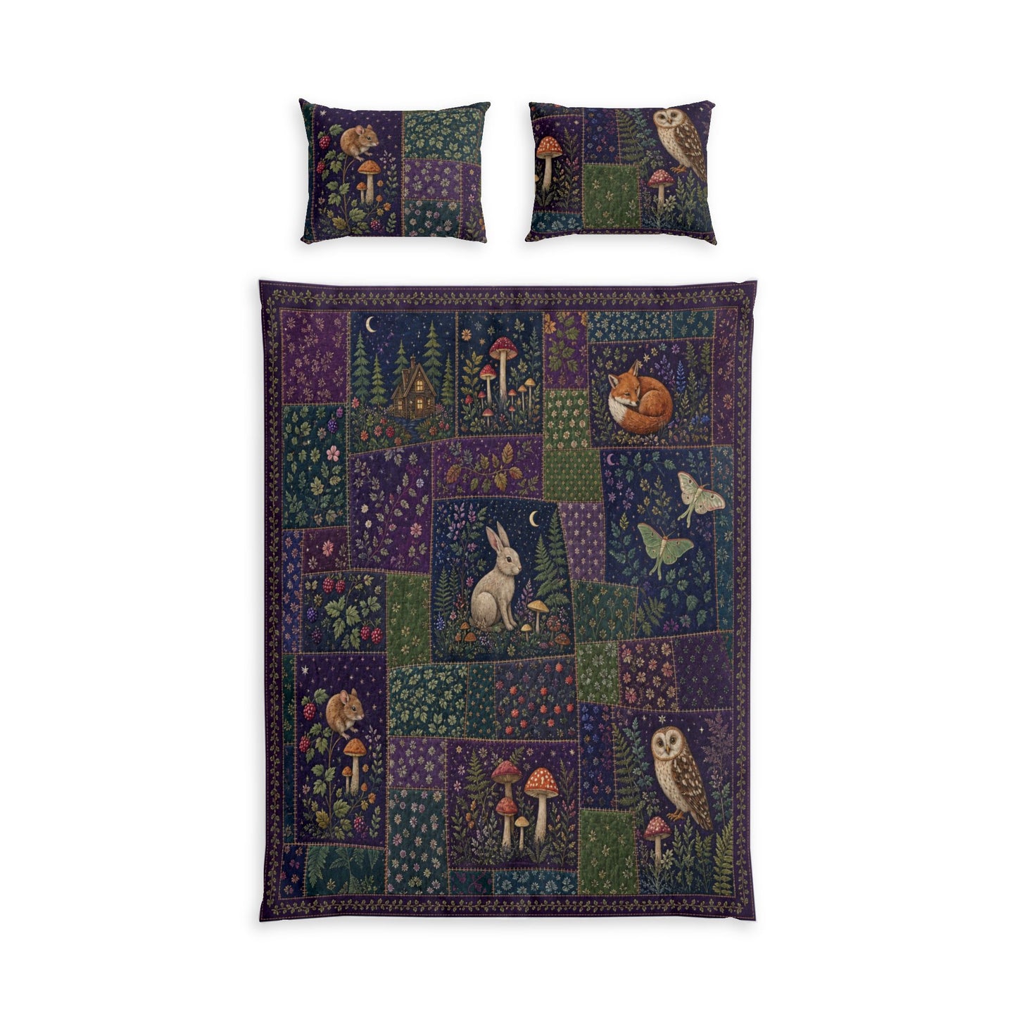 Woodland Creatures Cotton Bed Set - Fox, Owl & Rabbit Quilt Cover